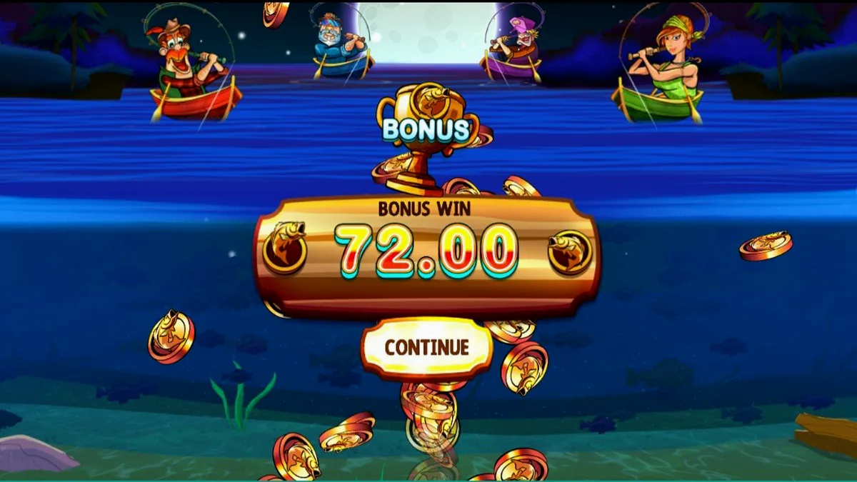 Makulay na interface ng All About the Bass 2: Froggy Style slot na nagpapakita ng mga mangingisda at palaka.